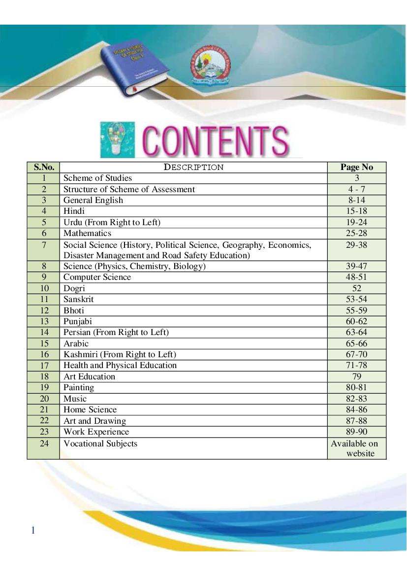 JKBOSE Class 10th Syllabus 2025 PDF Jammu And Kashmir Board 
