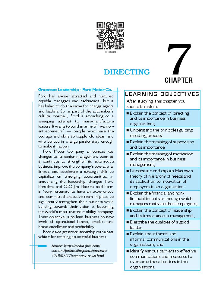 NCERT Book Class 12 Business Studies Chapter 7 Directing - Page 1