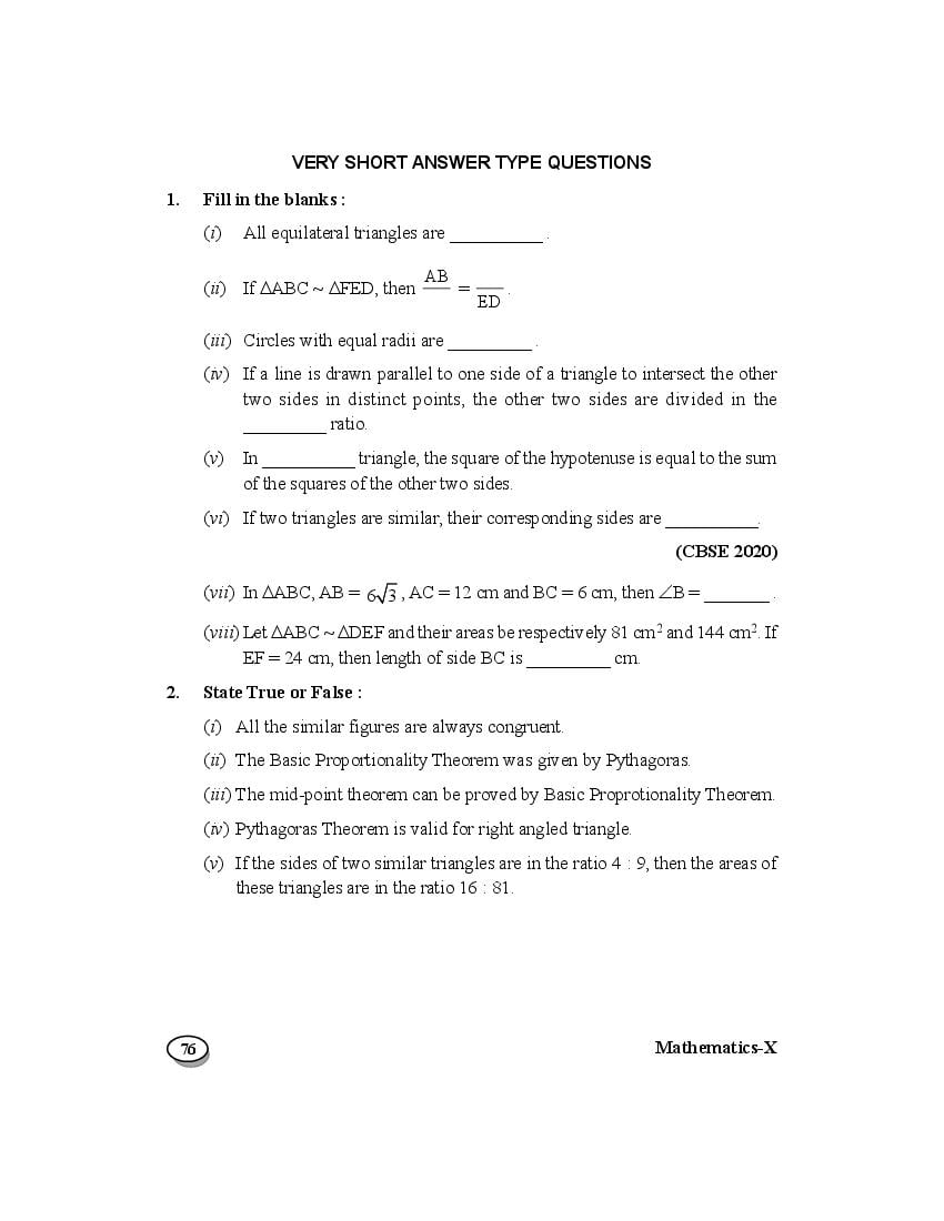 Class 10 Maths Extra Questions Chapter 6 Triangles - Page 1