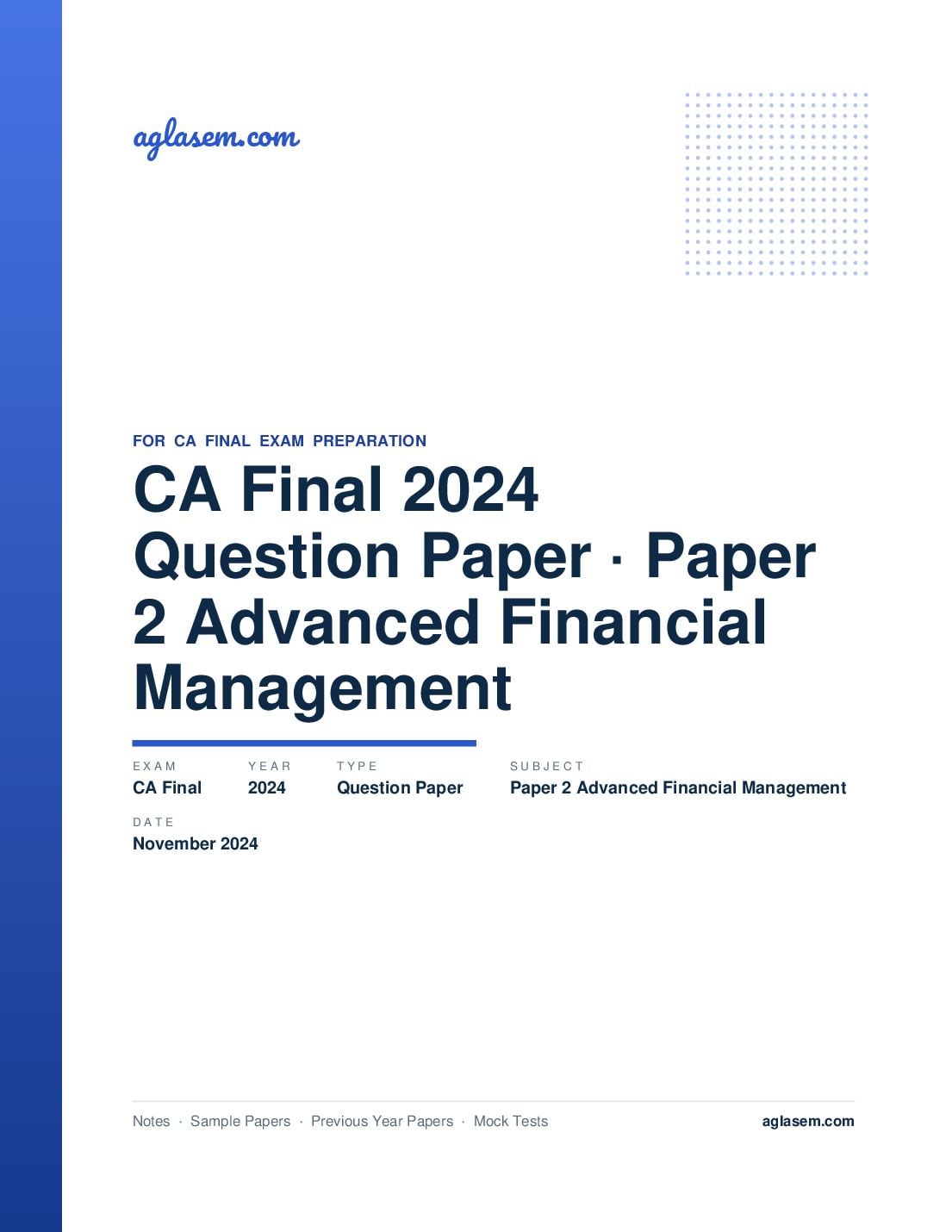 CA Final November 2024 Question Paper Paper 2 Advanced Financial Management - Page 1 of 9