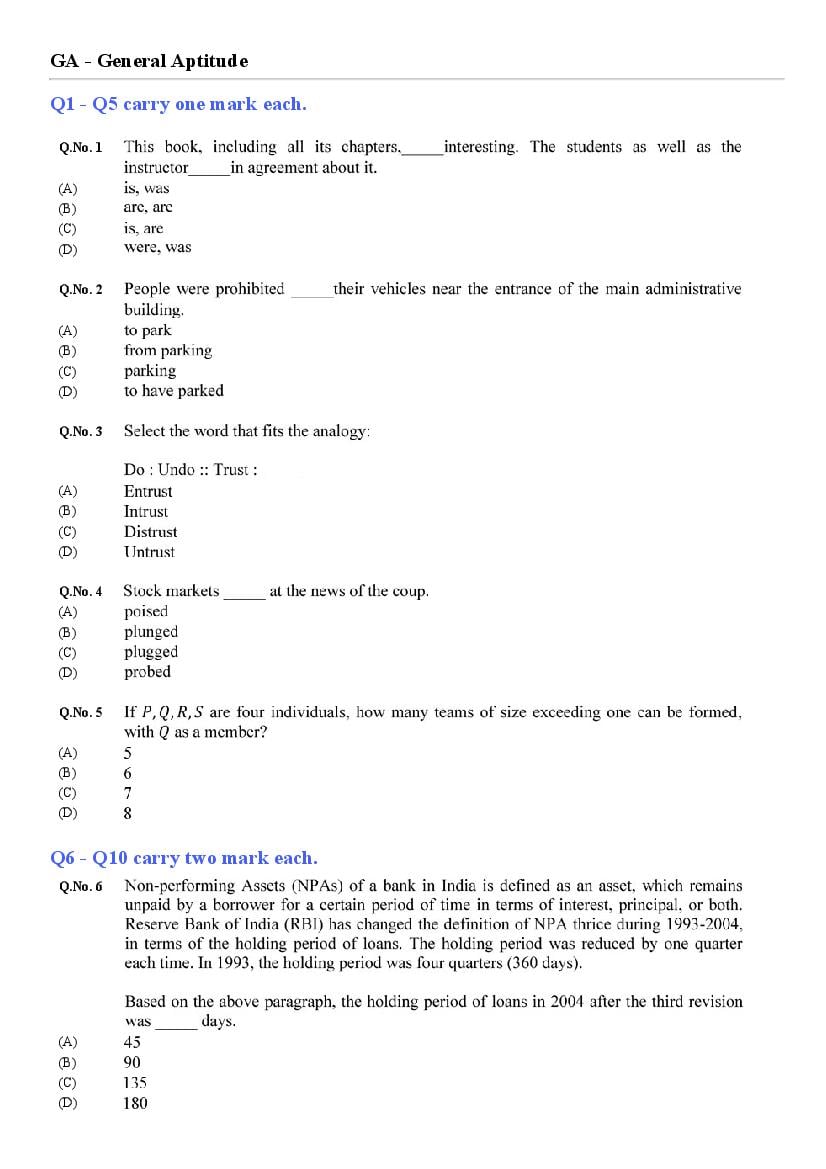 GATE 2020 Ecology and Evolution (EY) Question Paper with Answer Key - Page 1