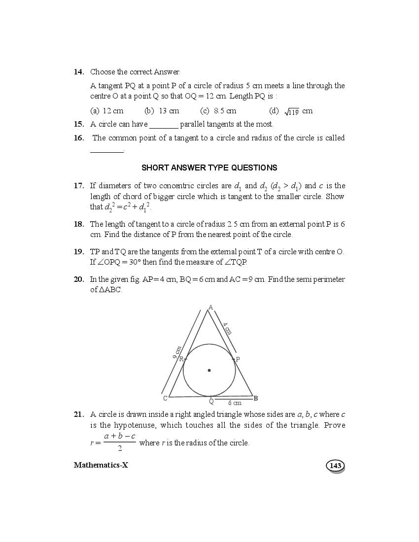 Class 10 Maths Extra Questions Chapter 10 Circles - Page 1