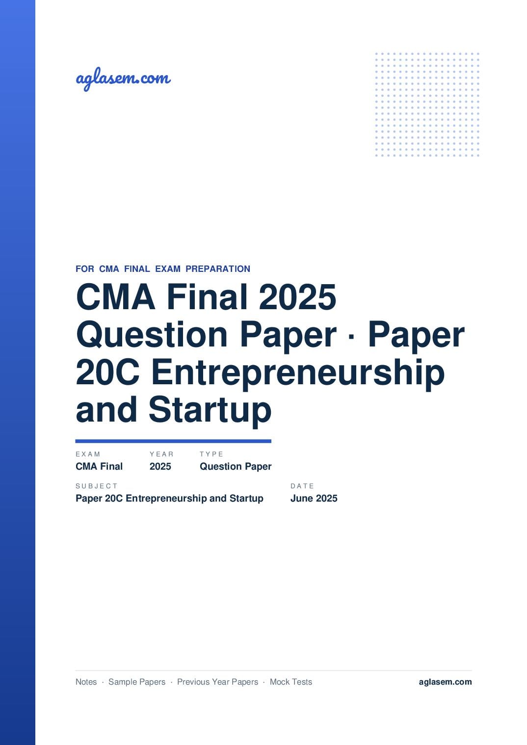 CMA Final June 2025 Question Paper Paper 20C Entrepreneurship and Startup - Page 1 of 9