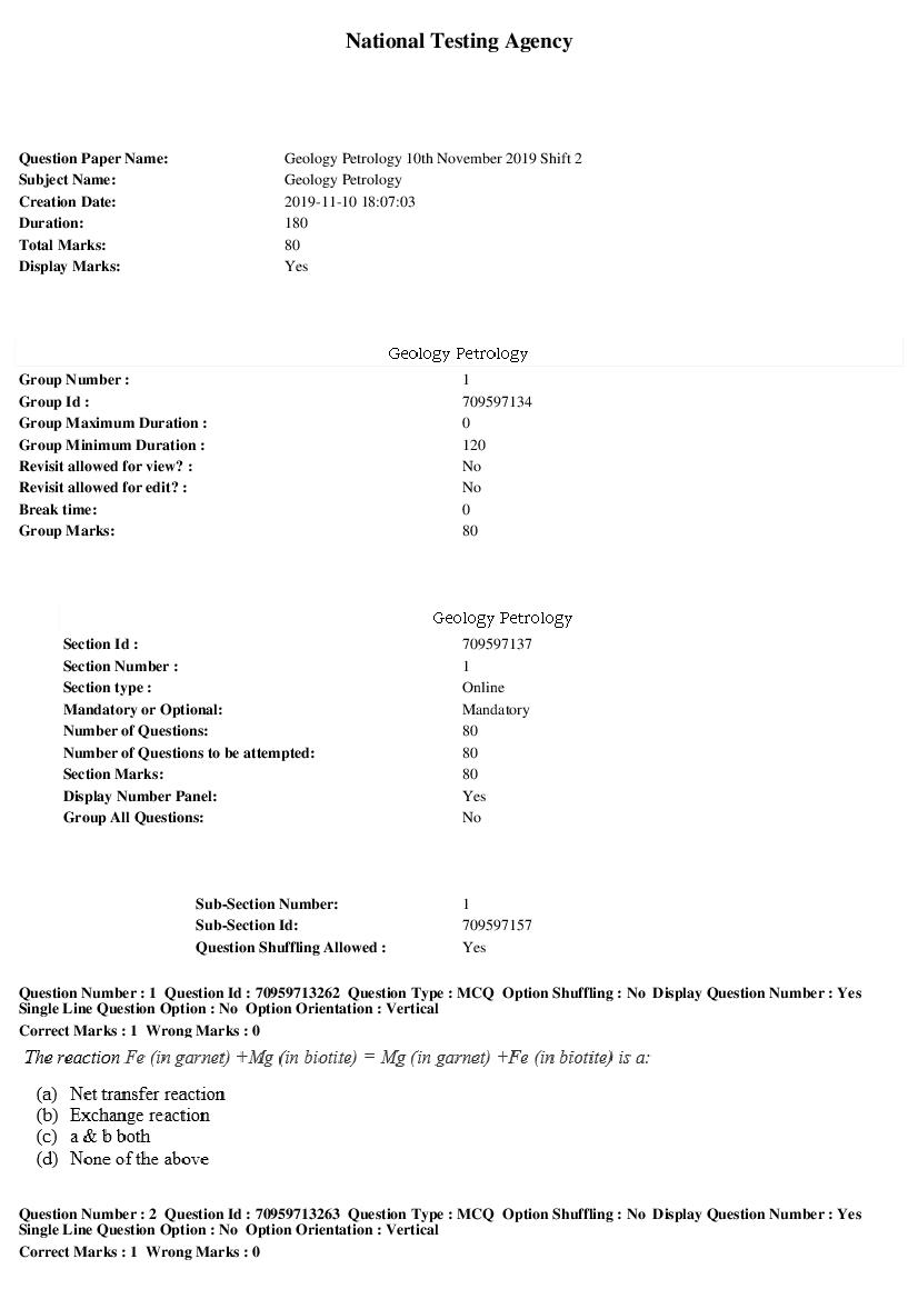 SWAYAM 2019 Question Paper Geology Petrology - Page 1 of 15