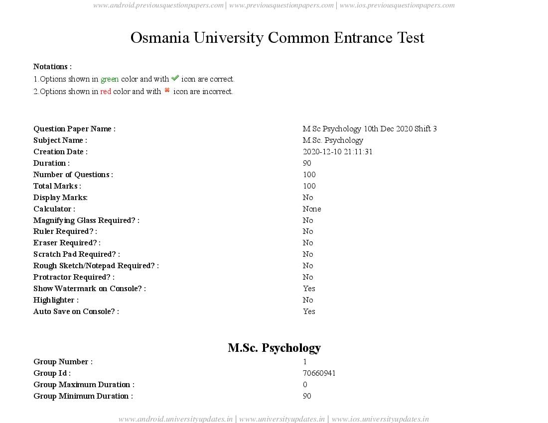 TS CPGET 2020 Question Paper M.Sc Psychology - Page 1