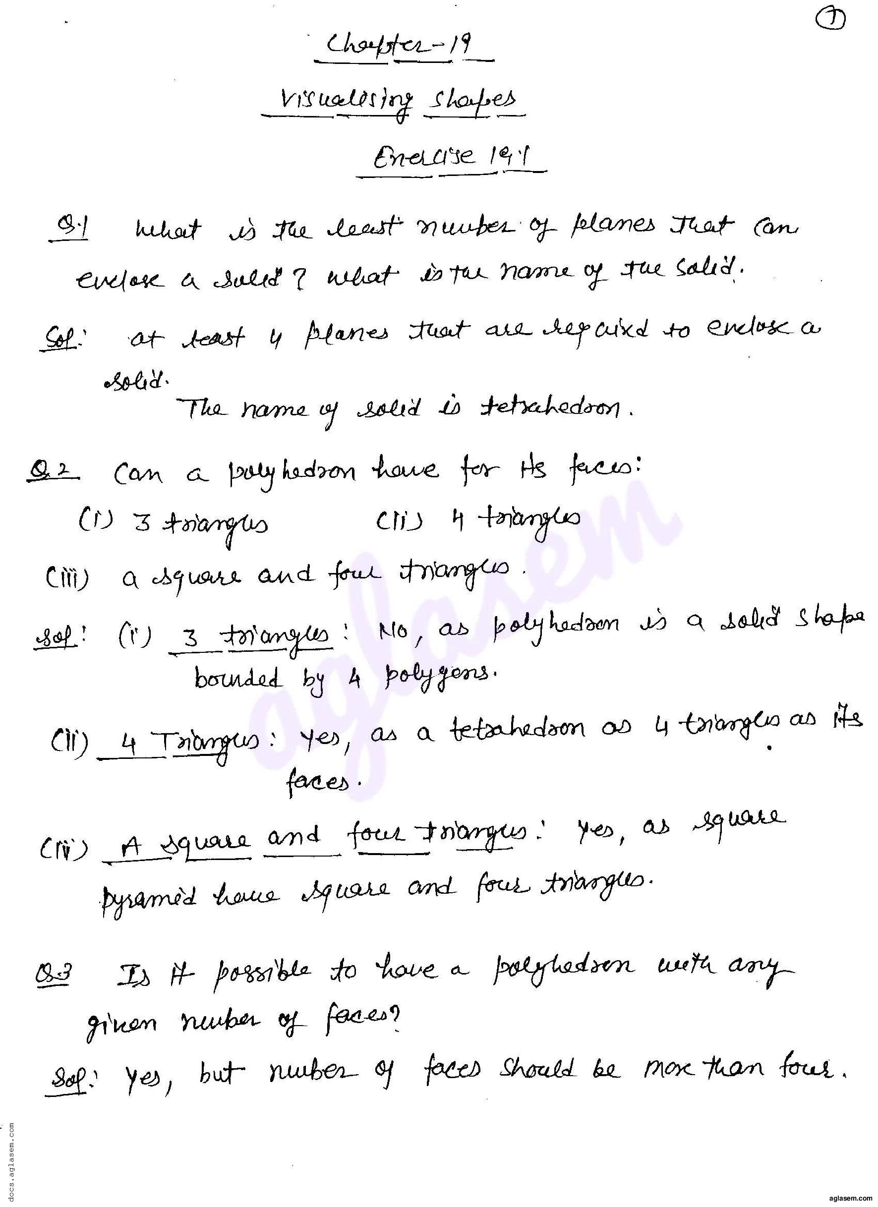 RD Sharma Solutions Class 8 Chapter 19 Visualising Shapes Exercise 19.1 - Page 1