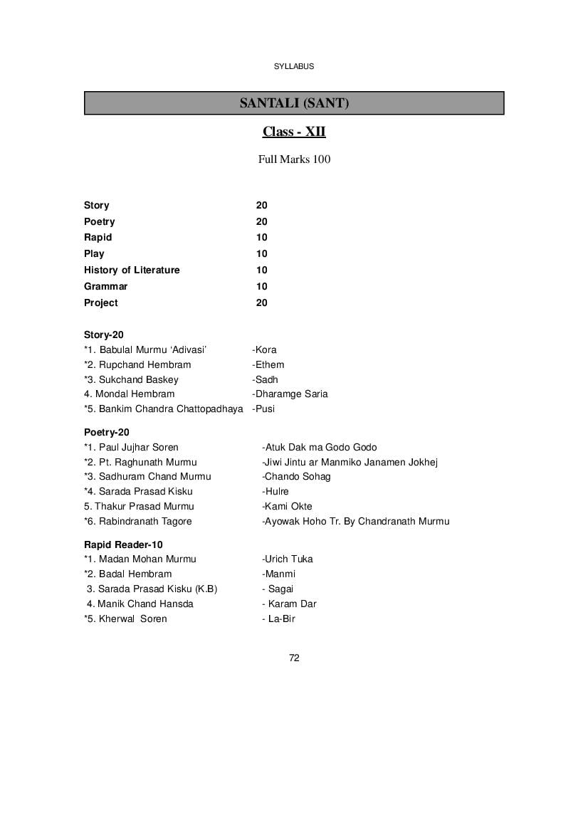 WBCHSE Class 12 Syllabus for Santali - Page 1
