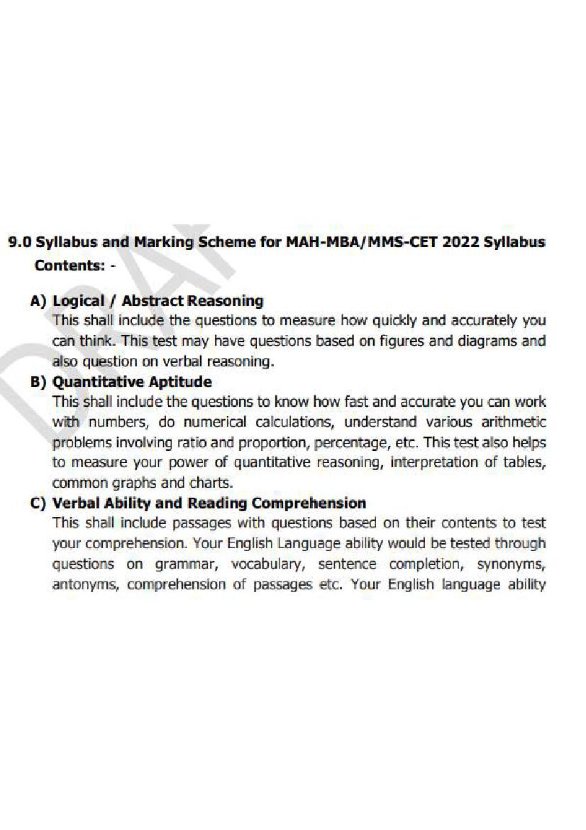 MAH MBA MMS CET 2022 Syllabus - Page 1