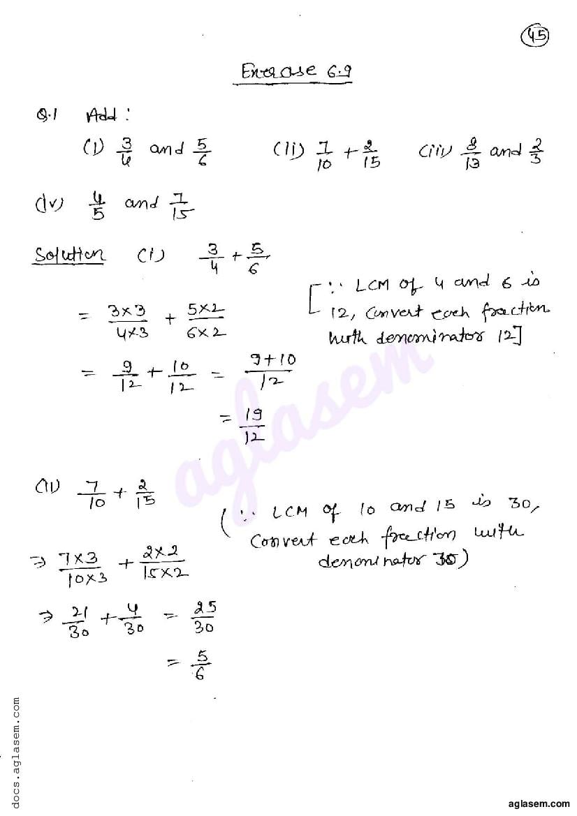 RD Sharma Solutions Class 6 Maths Chapter 6 Fractions Exercise 6.9 - Page 1