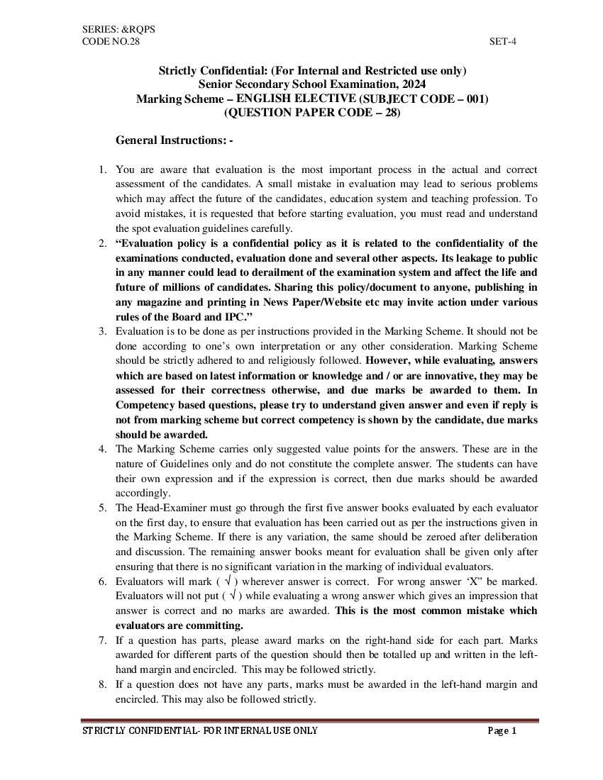 CBSE Class 12 Question Paper 2024 Solution English Elective - Page 1
