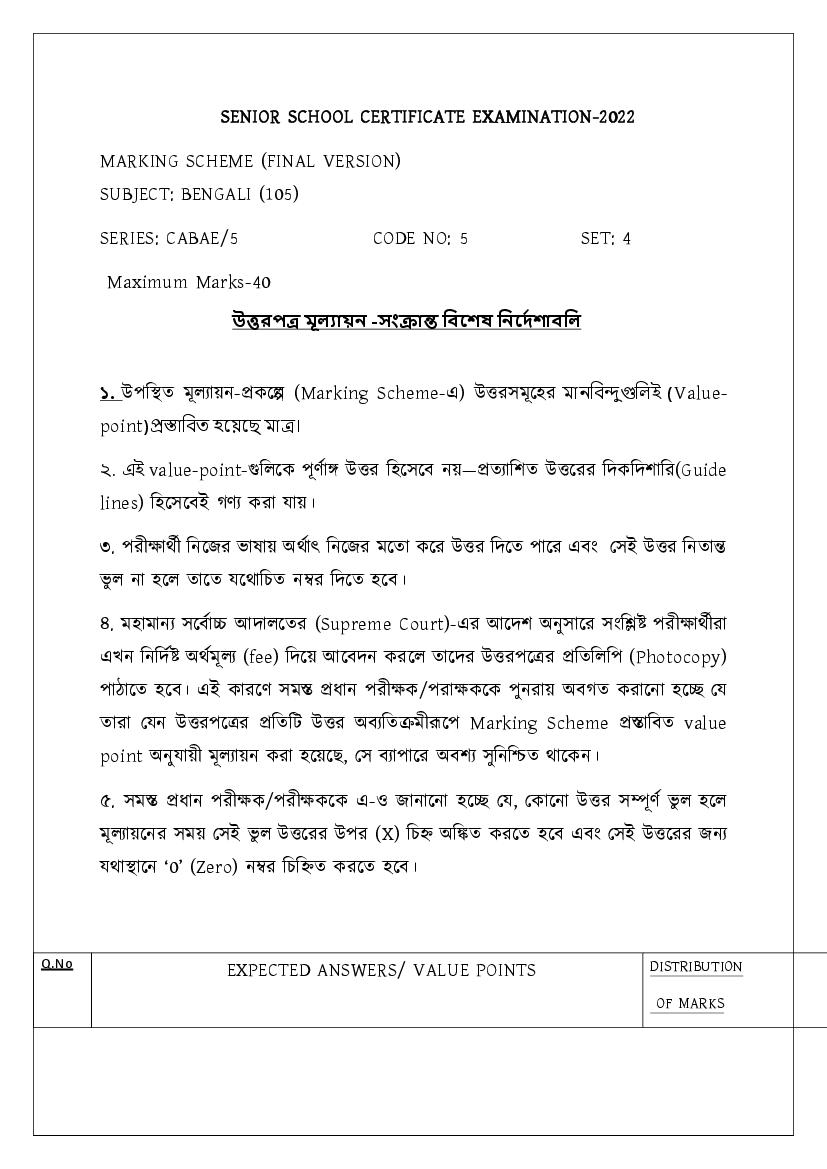 CBSE Class 12 Question Paper 2022 Solution Bengali - Page 1