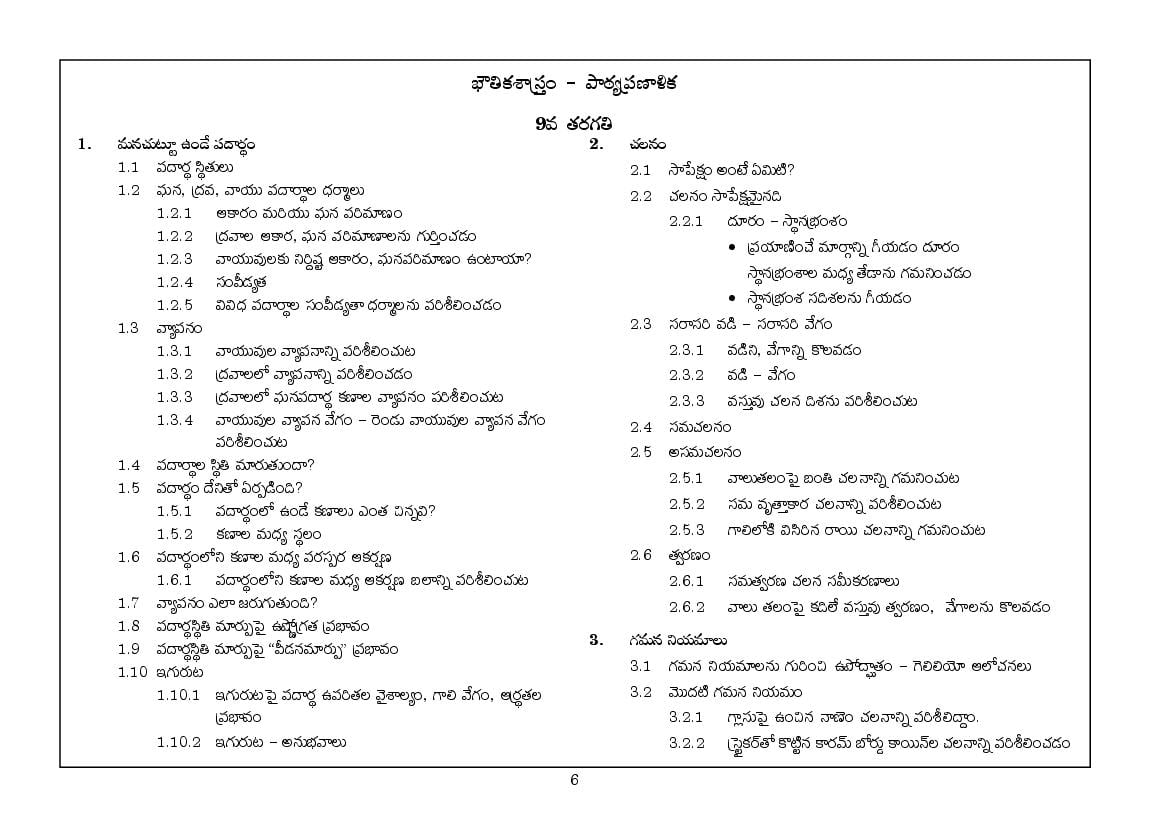 Telangana Class 9 Syllabus 2023 Science (Physical) (Telugu Medium) - Page 1