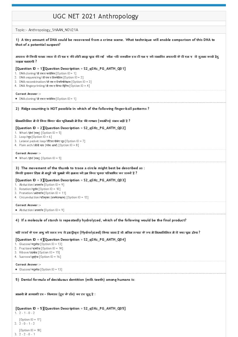 UGC NET 2021 Question Paper Anthropology - Page 1