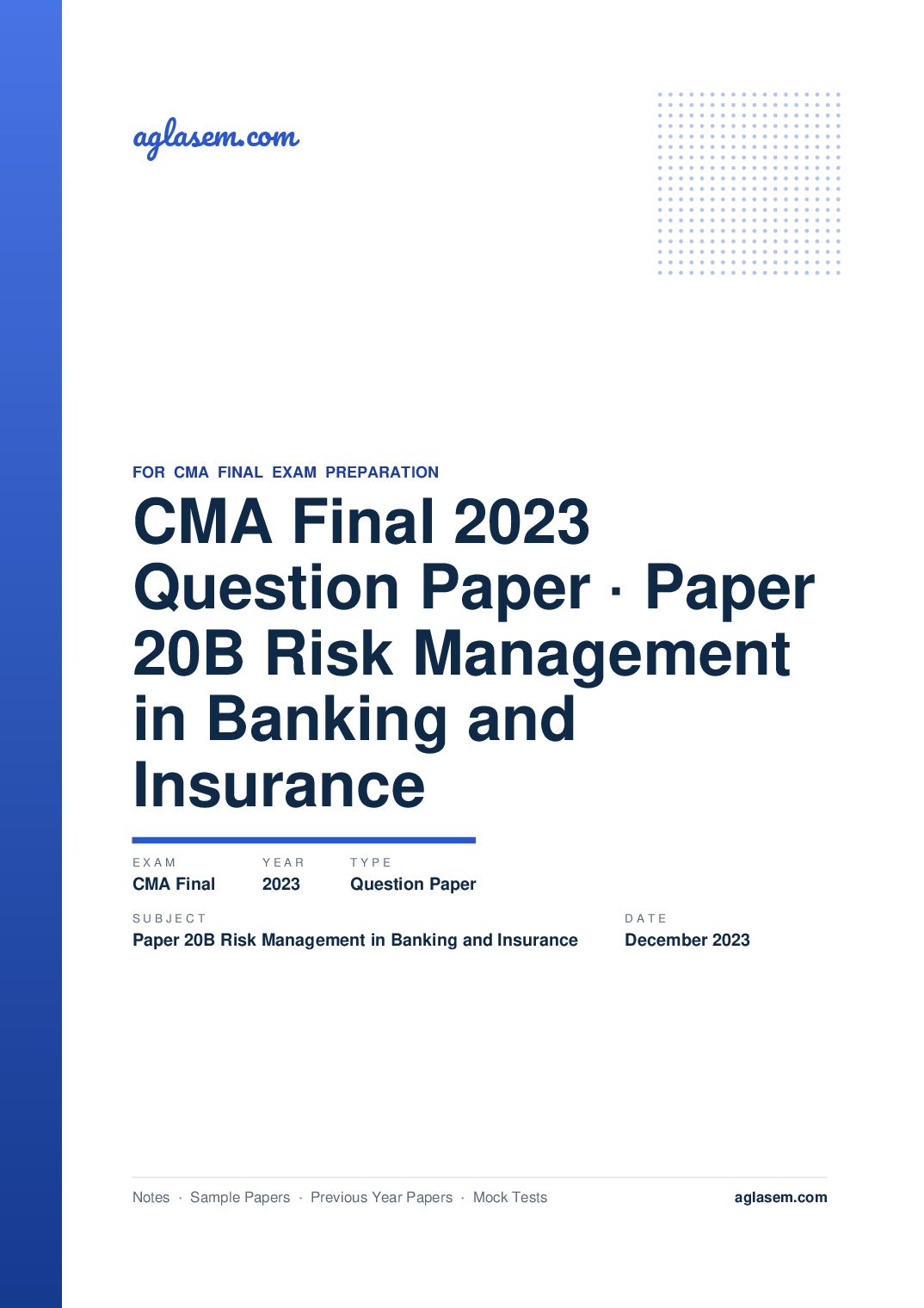 CMA Final December 2023 Question Paper Paper 20B Risk Management in Banking and Insurance - Page 1 of 8