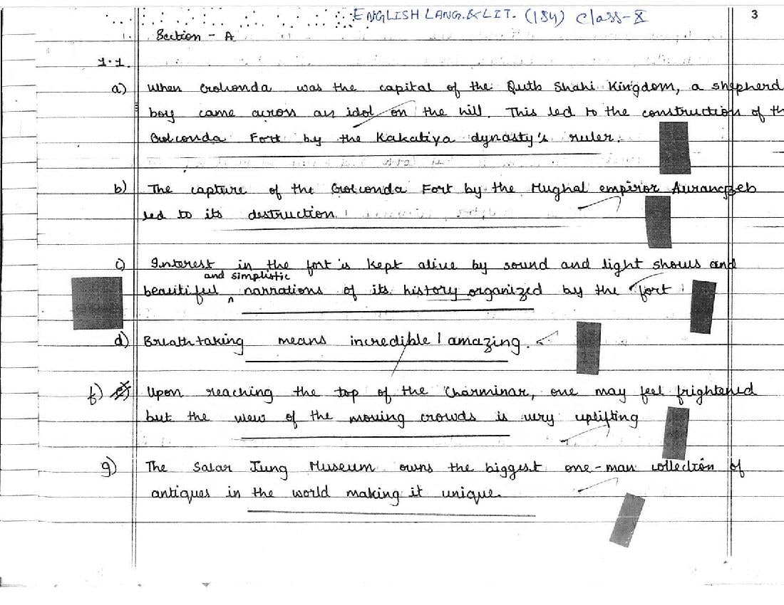 CBSE Class 10 Topper Answer Sheet 2019 for English Language and Literature - Page 1