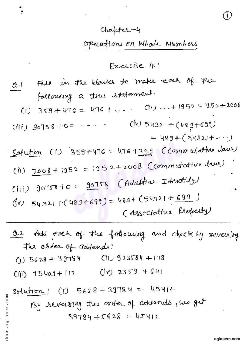 RD Sharma Solutions Class 6 Maths Chapter 4 Operations on Whole Numbers Exercise 4.1 - Page 1