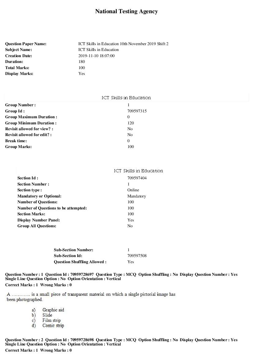 SWAYAM 2019 Question Paper ICT Skills in Education - Page 1 of 20