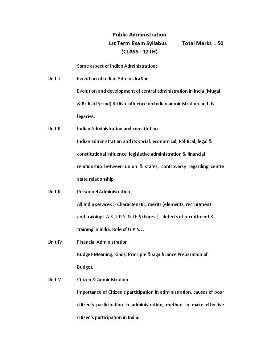 HP Board Class 12 Syllabus 2022 Public Administration - Page 1
