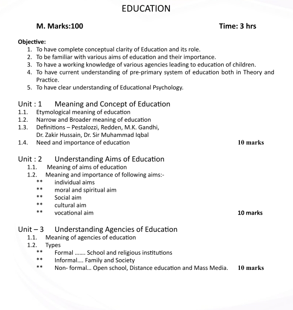 JKBOSE Class 11th Syllabus 2023 (PDF) - Jammu And Kashmir Board ...