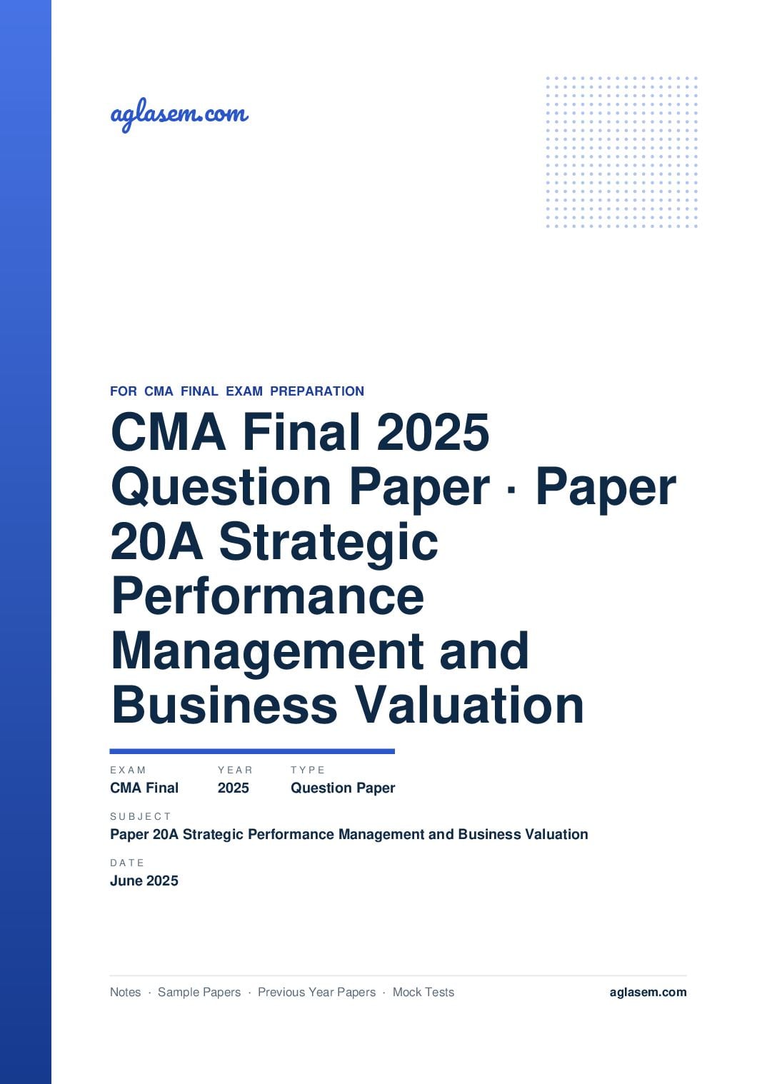 CMA Final June 2025 Question Paper Paper 20A Strategic Performance Management and Business Valuation - Page 1 of 15