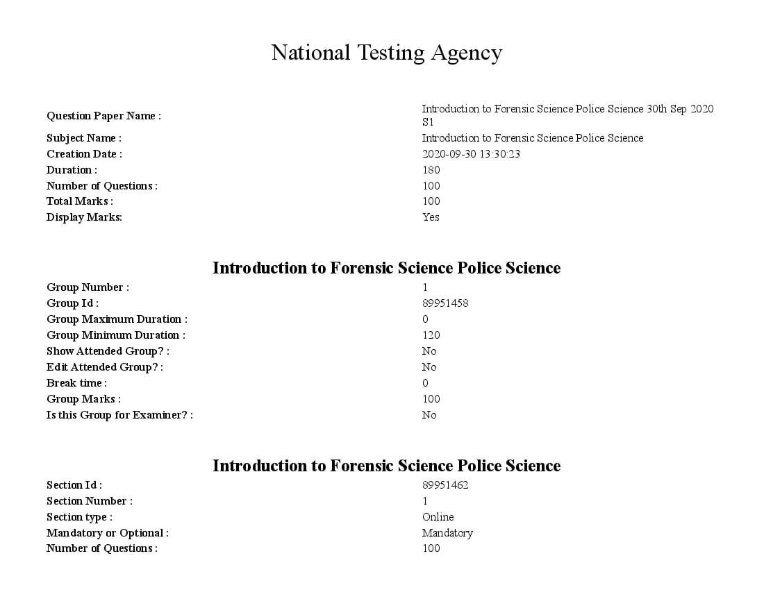 SWAYAM 2020 Question Paper Introduction to Forensic Science Police Science - Page 1 of 45