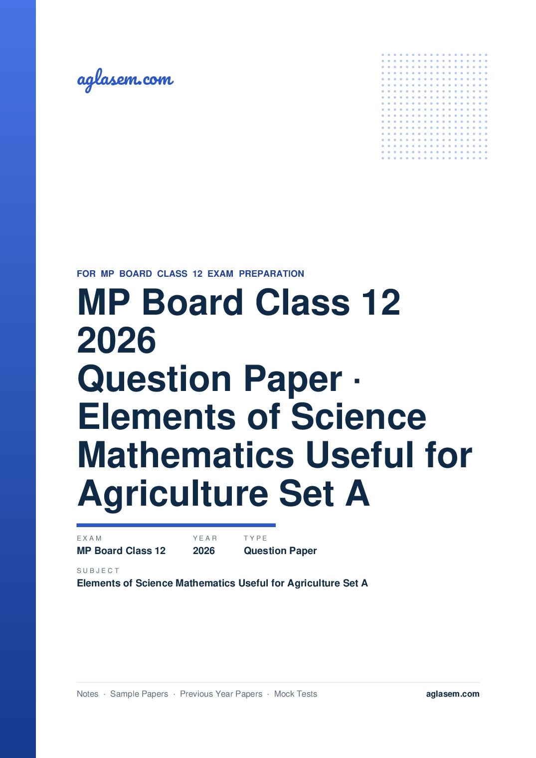 MP Board Class 12 Question Paper 2026 Elements of Science and Mathematics Useful for Agriculture - Page 1 of 9