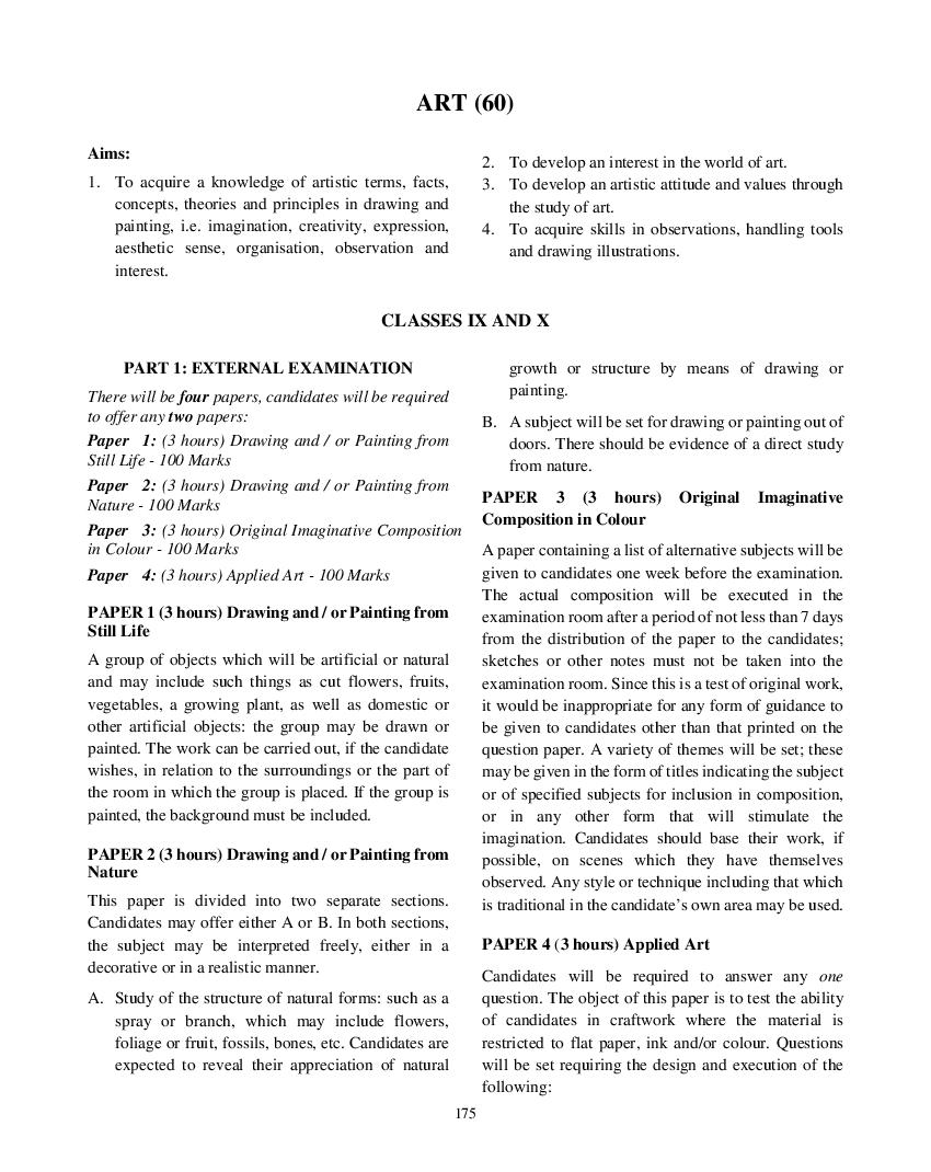 ICSE Class 10 Syllabus 2022 Art - Page 1