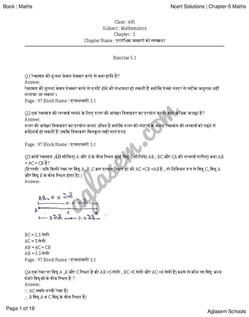 Topics Of Class 6 Maths