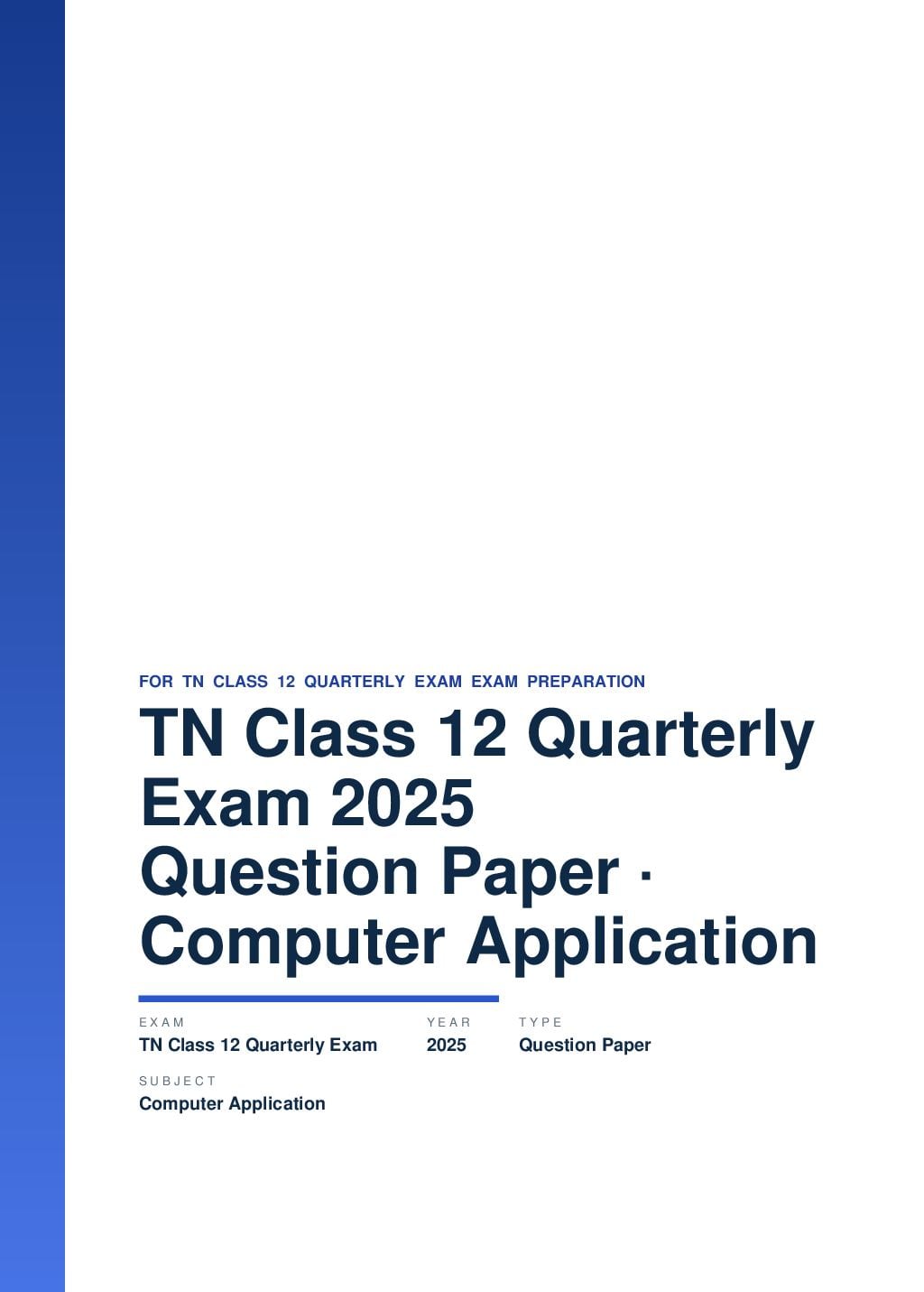 TN Class 12 Quarterly Exam Question Paper 2025 Computer Application - Page 1 of 3