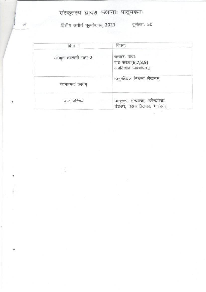HP Board Class 12 Syllabus 2022 Sanskrit - Page 1