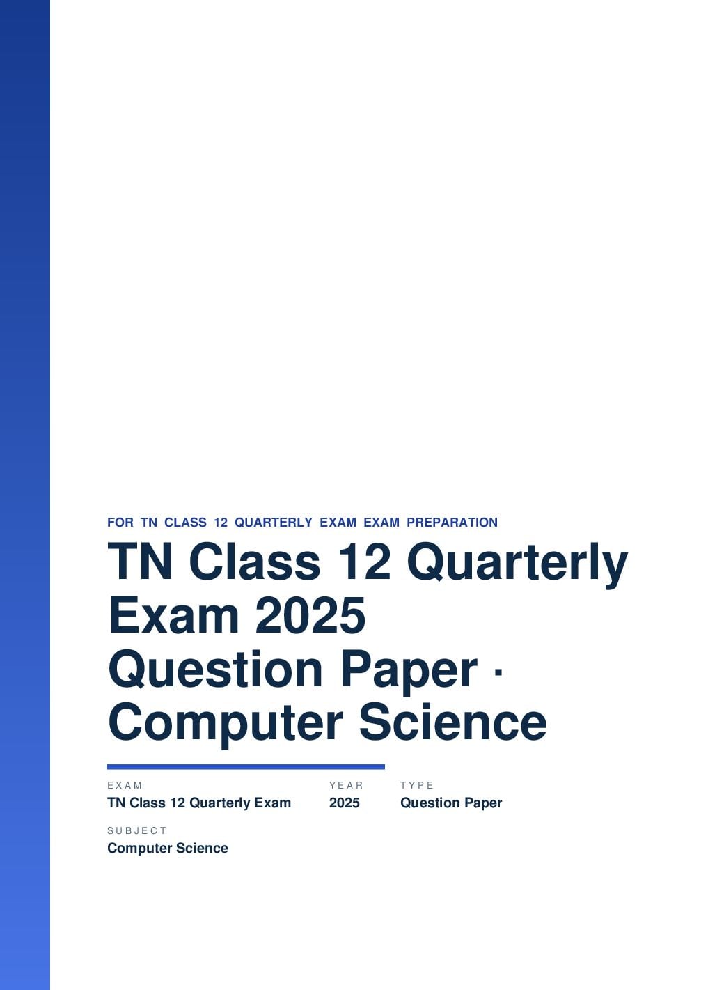 TN Class 12 Quarterly Exam Question Paper 2025 Computer Science - Page 1 of 3