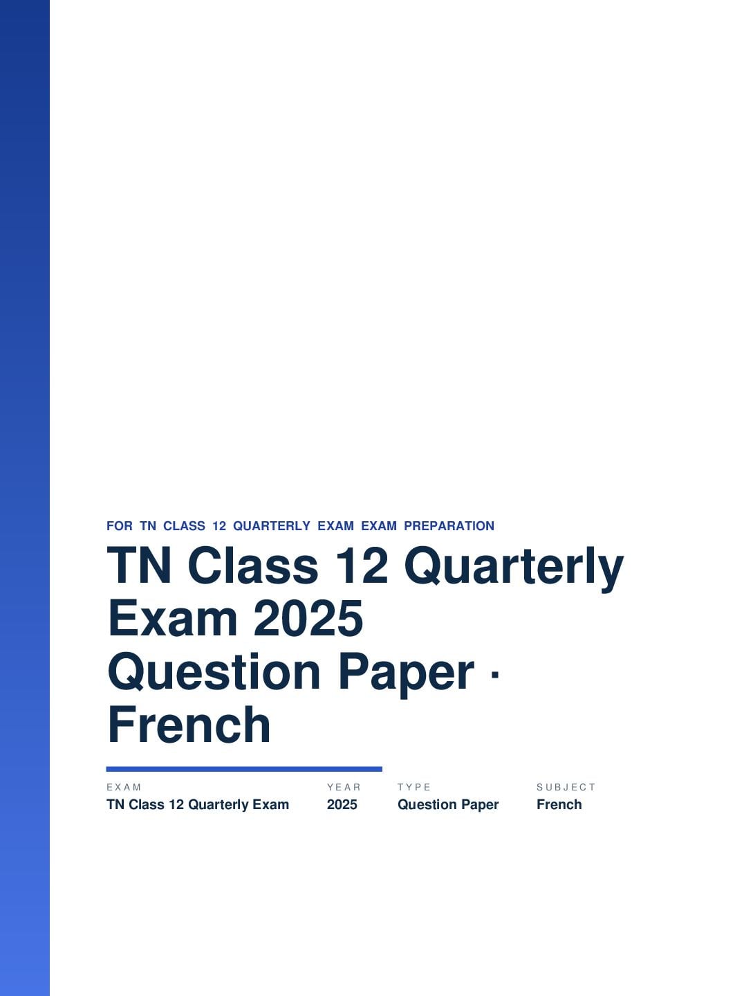 TN Class 12 Quarterly Exam Question Paper 2025 French - Page 1 of 5