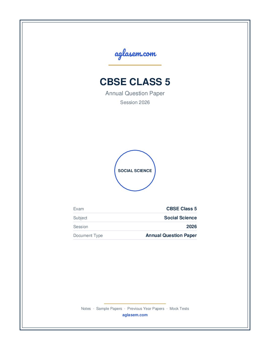 Class 5 Question Paper 2026 Social Science - Page 1 of 6