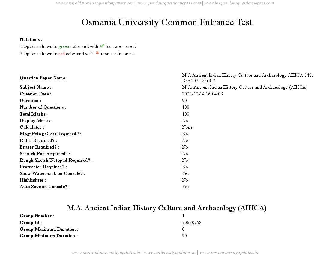 TS CPGET 2020 Question Paper MA Aihca - Page 1