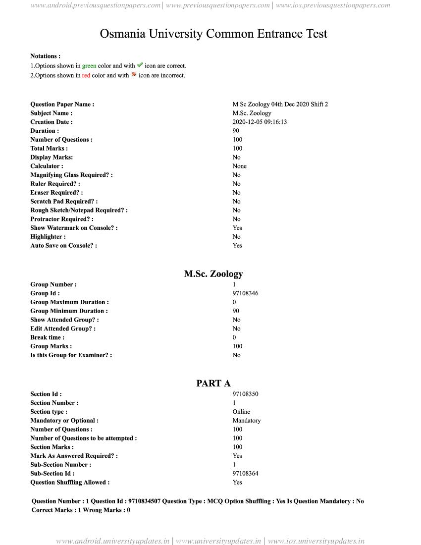 TS CPGET 2020 Question Paper M.Sc Zoology - Page 1