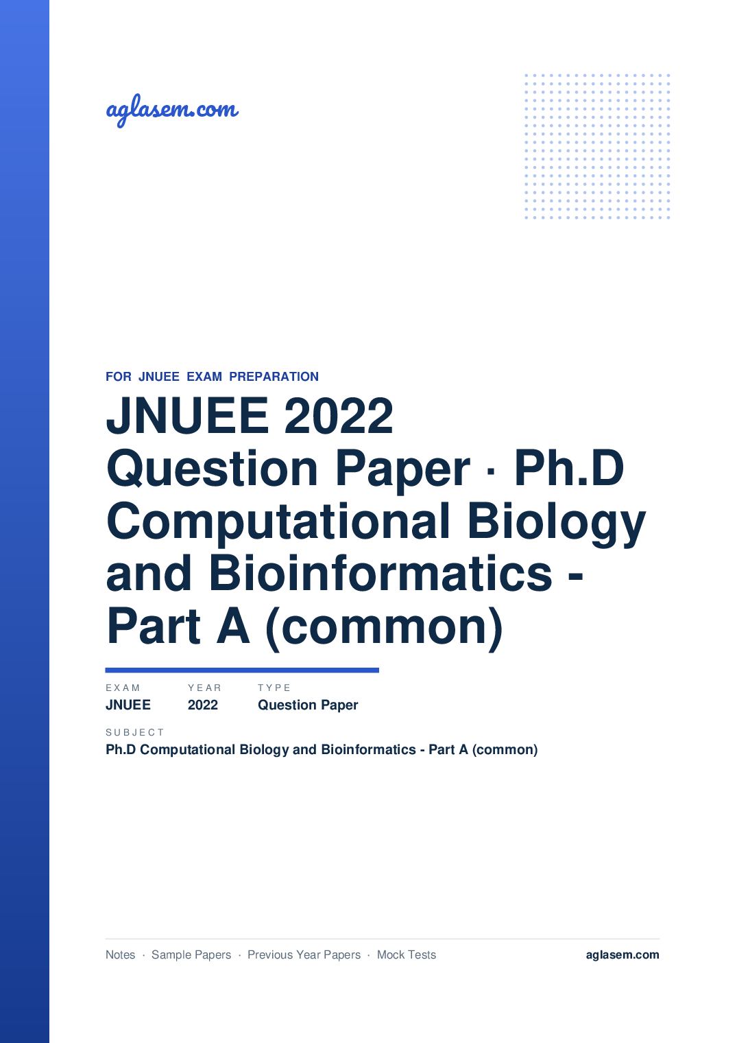 JNUEE 2022 Question Paper Ph.D Computational Biology and Bioinformatics - Part A (common) - Page 1 of 10