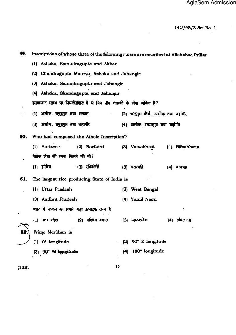 BHU UET 2014 Question Paper for B.Ed Humanities and Social Science