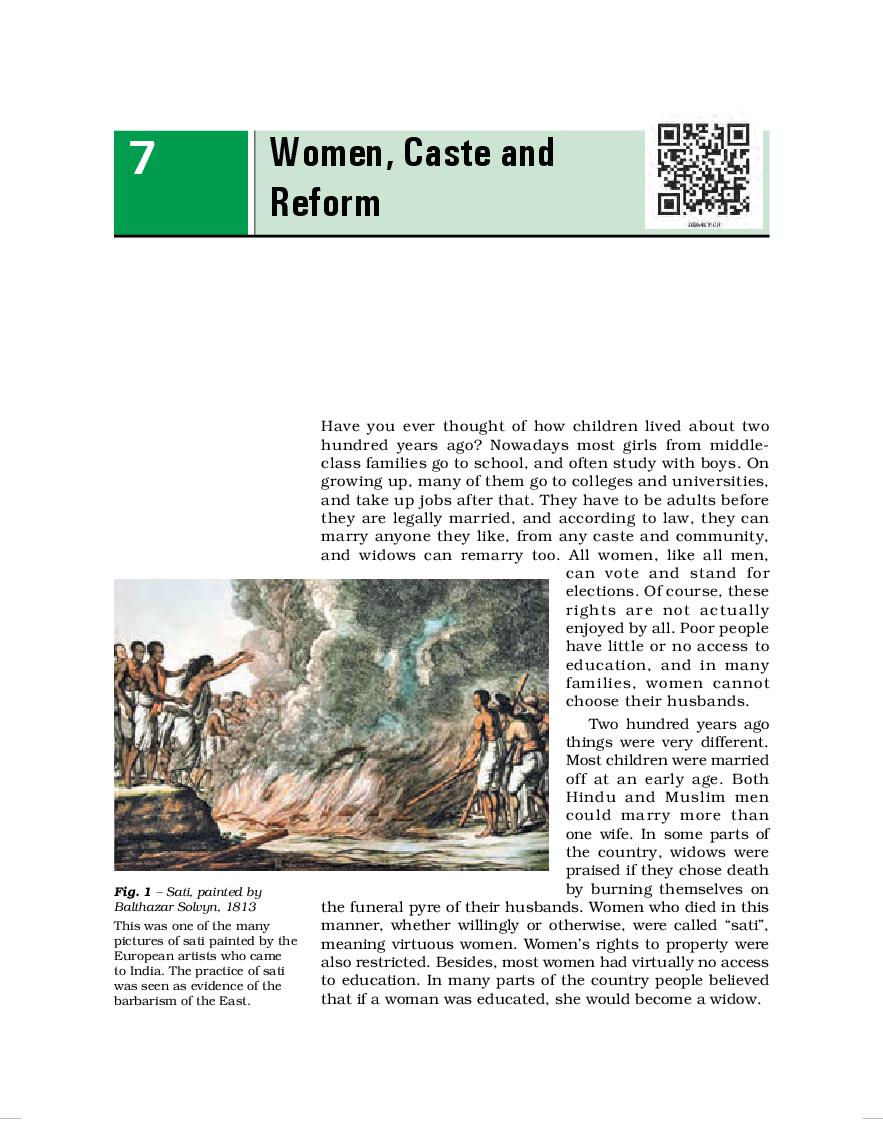 NCERT Book Class 8 Social Science (History) Chapter 7 Women, Caste and Reform - Page 1
