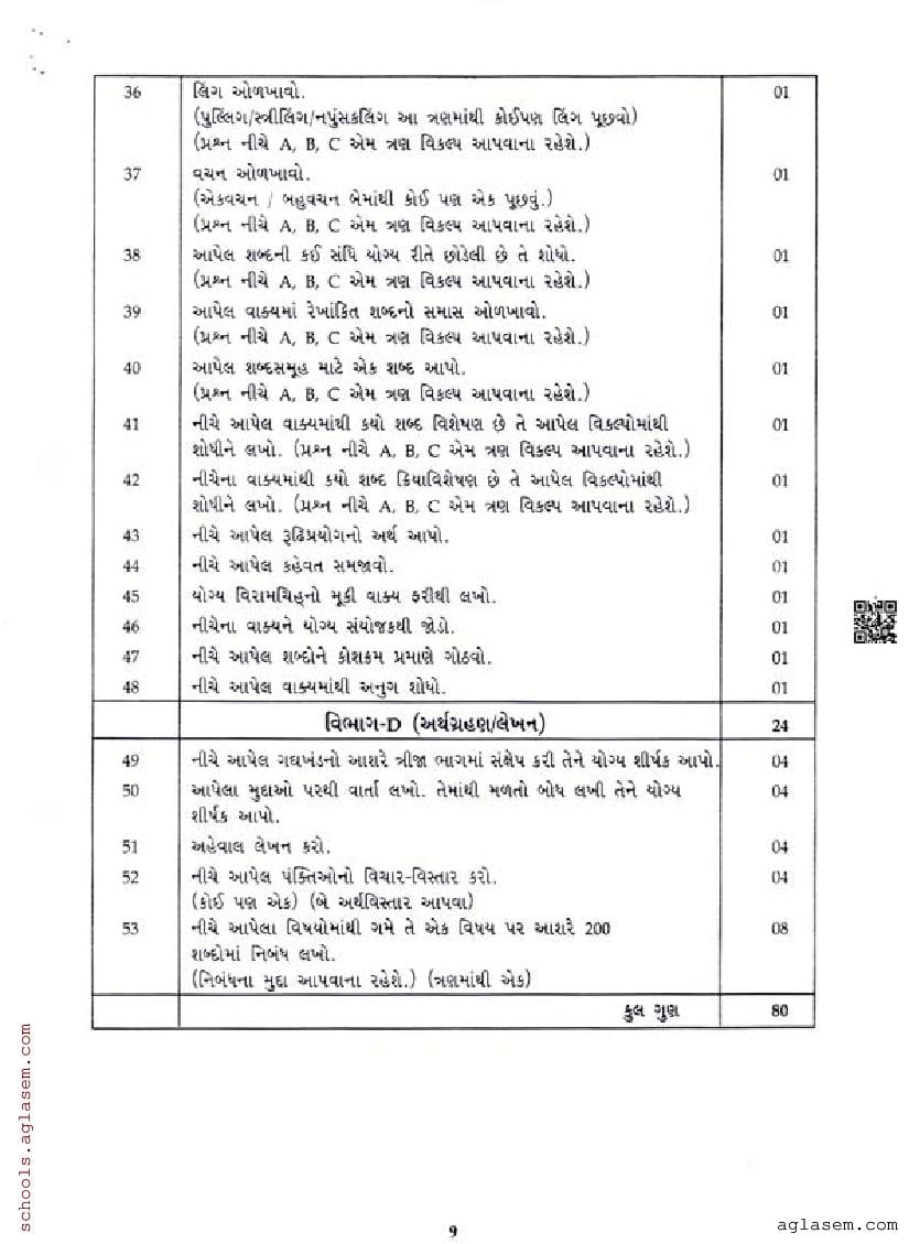 Gseb Std Th Gujarati Sl Model Paper Pdf Download Gujarat Board Class Gujarati Second