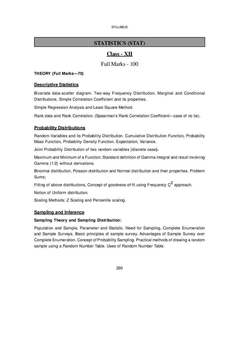 WBCHSE Class 12 Syllabus for Statistics - Page 1