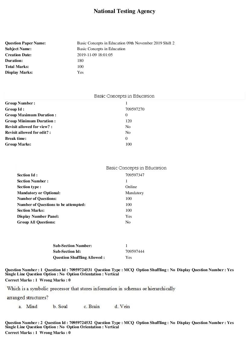 SWAYAM 2019 Question Paper Basic Concepts in Education - Page 1
