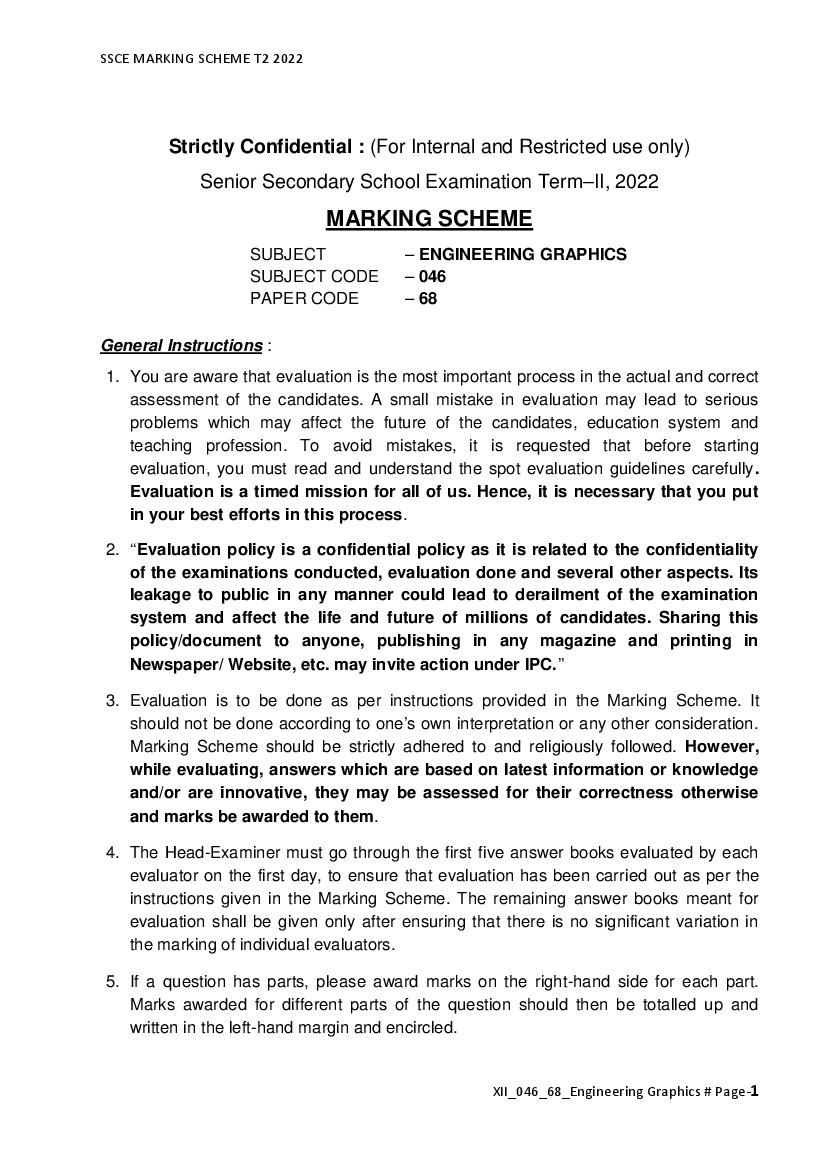 CBSE Class 12 Question Paper 2022 Solution Engineering Graphics - Page 1