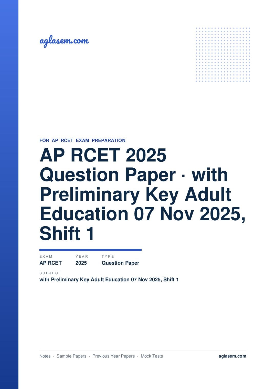 AP RCET 2025 Question Paper with Preliminary Key Adult Education 07 Nov 2025, Shift 1 - Page 1 of 61