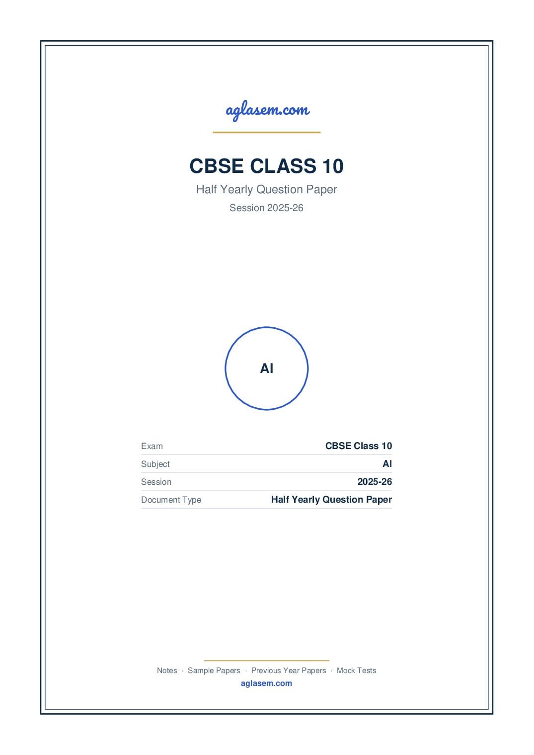 Class 10 Half Yearly Question Paper 2025-26 AI - Page 1 of 5