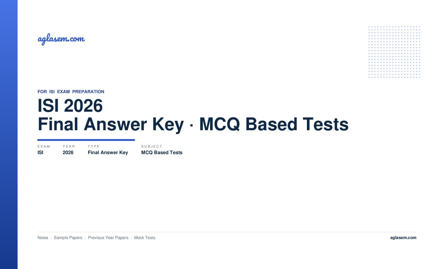 ISI Admission Test 2026 Answer Key (Final) MCQ Based Tests - Page 1 of 2
