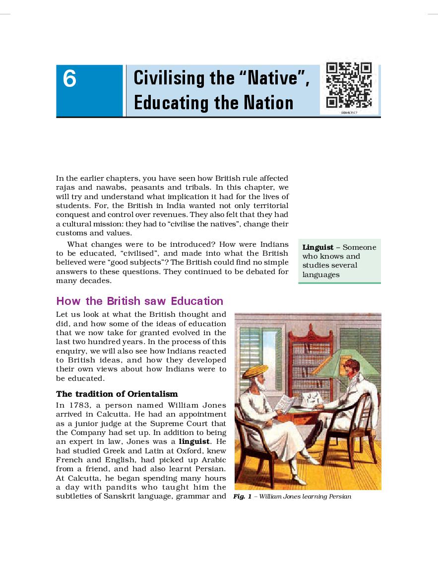 NCERT Book Class 8 Social Science (History) Chapter 6 Civilising the “Native”, Educating the Nation - Page 1