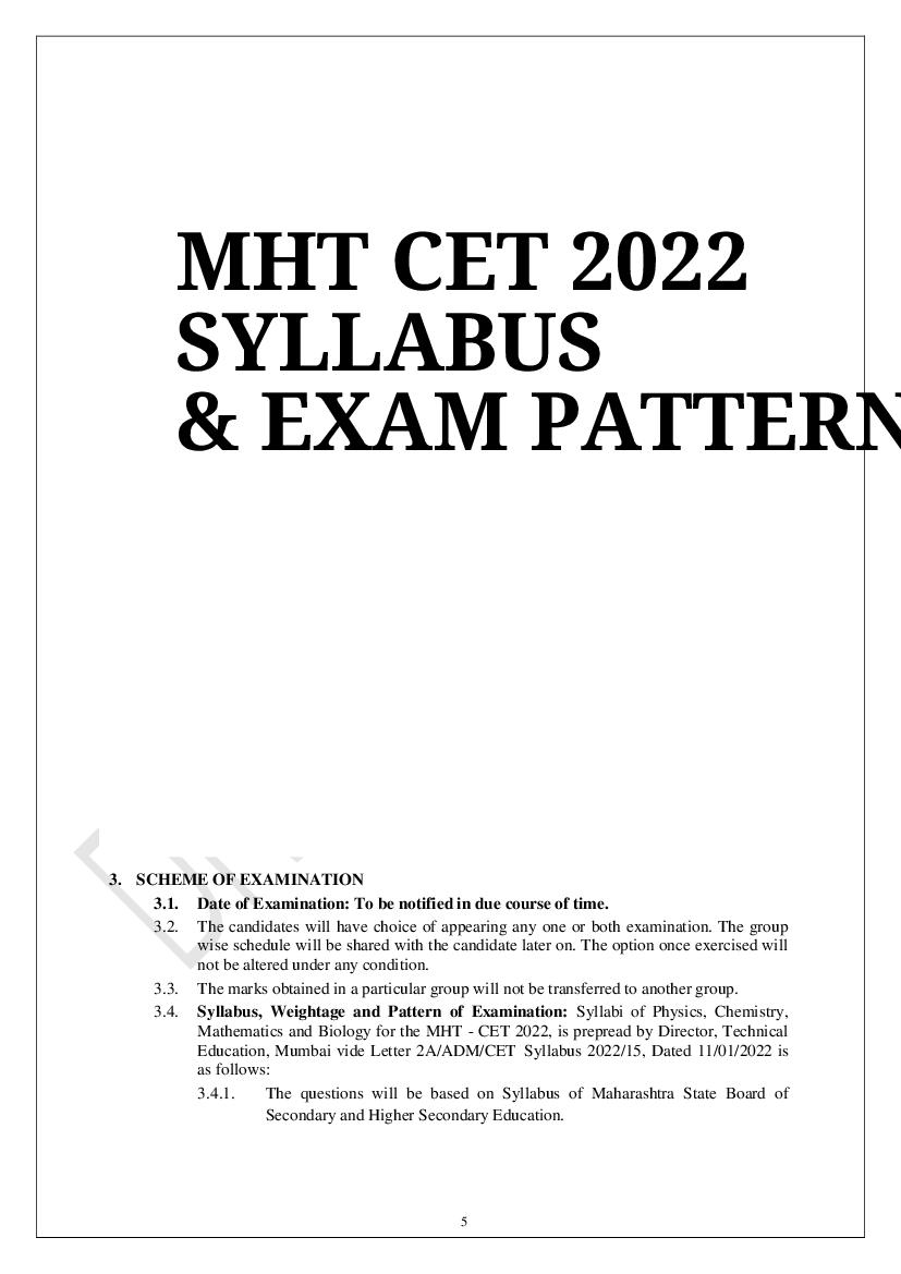 MHT CET 2022 Syllabus - Page 1