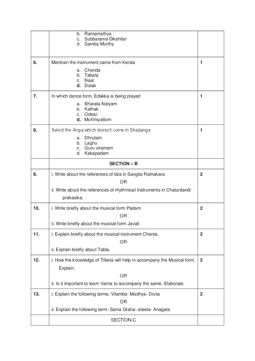 CBSE Class 12 Carnatic Music Percussion Sample Paper 2023 (PDF) Class