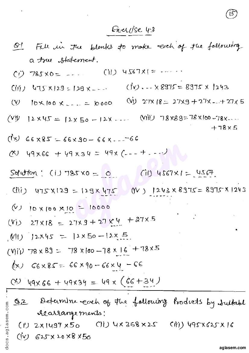 RD Sharma Solutions Class 6 Maths Chapter 4 Operations on Whole Numbers Exercise 4.3 - Page 1