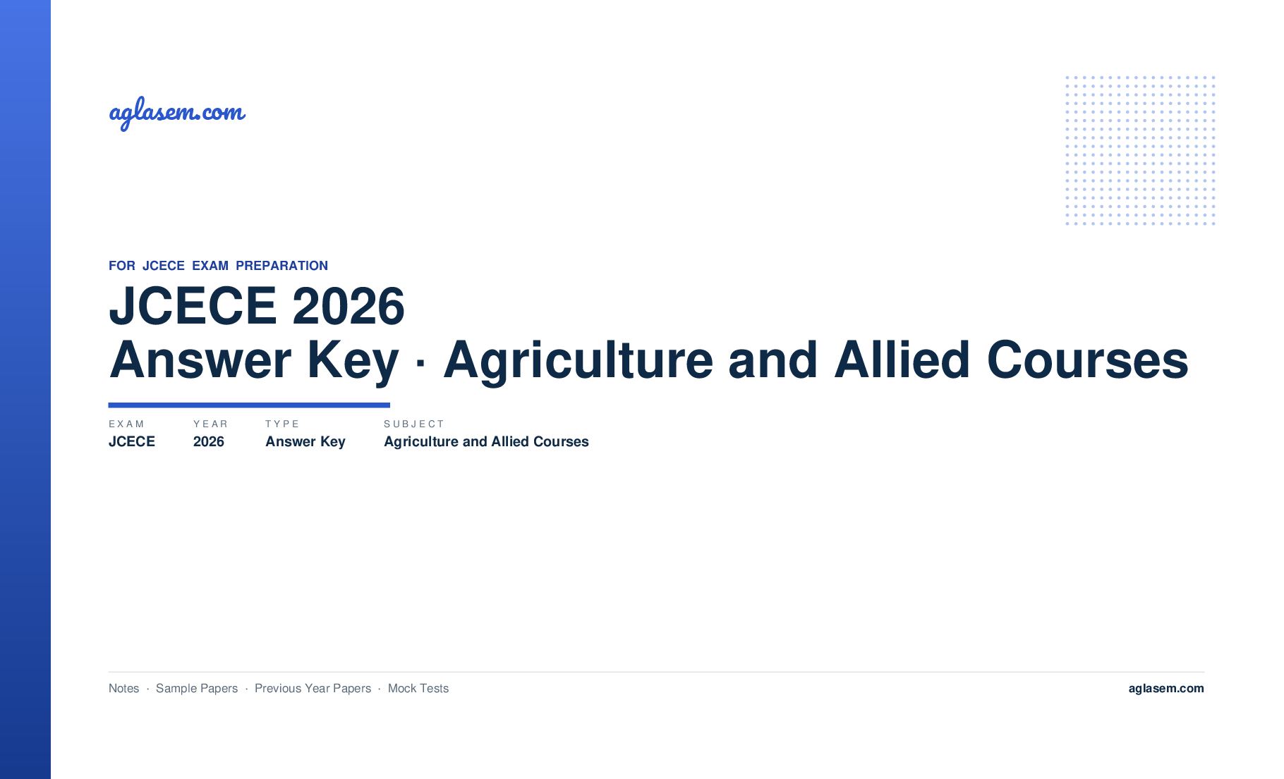 JCECE 2026 Answer Key Agriculture and Allied Courses - Page 1 of 2